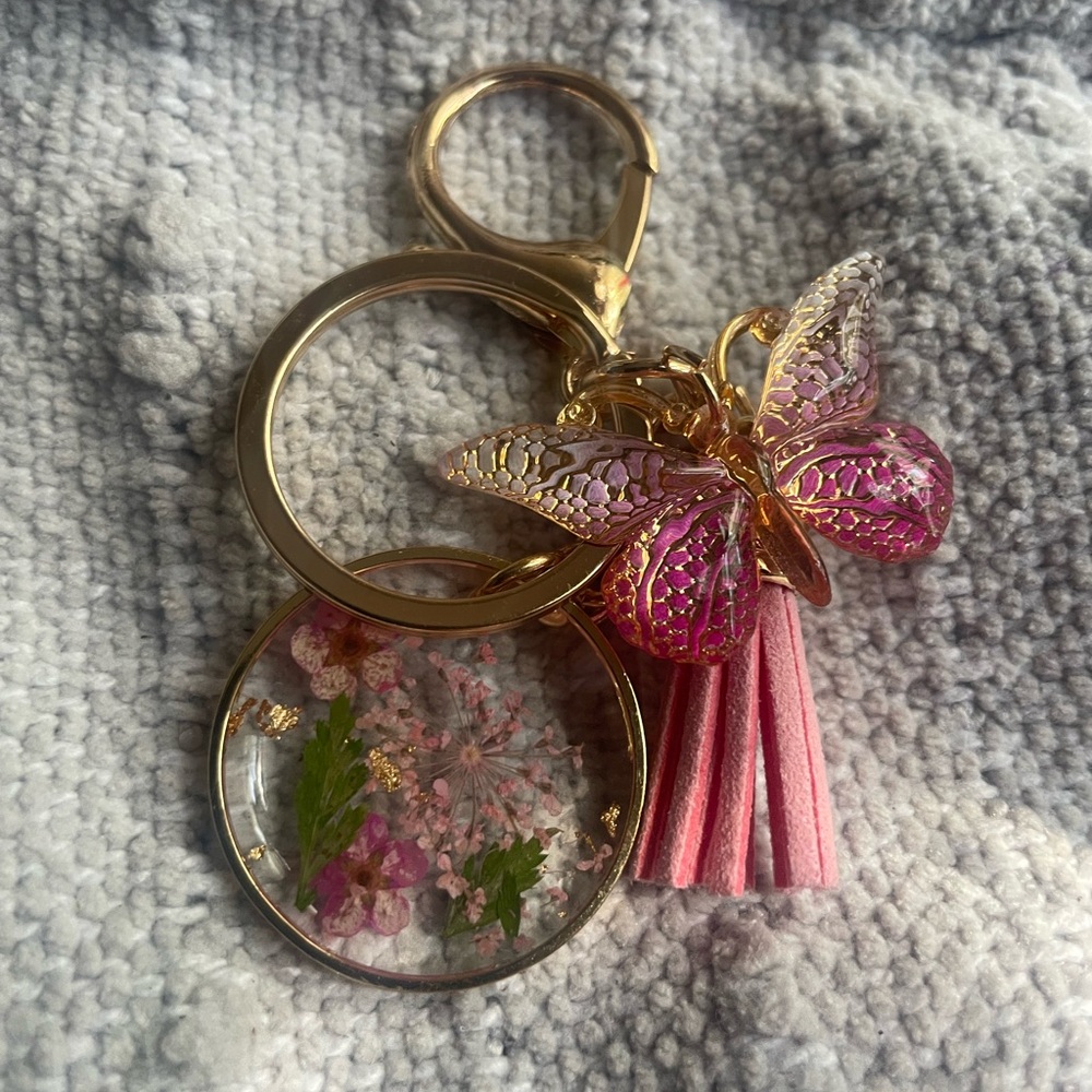 Pink butterfly keychain